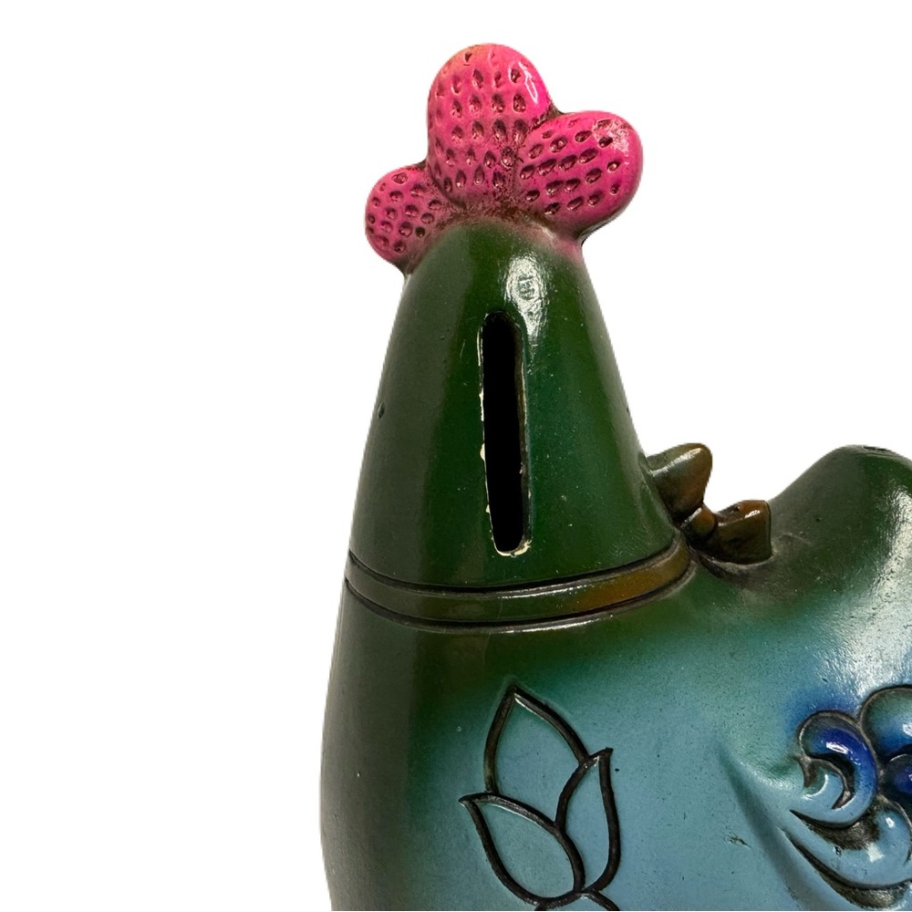 Chicken Feed Vintage Funky Whimsical Hen Chicken Coin Bank Bow Flowers 6.5” Tall - Picture 12 of 12